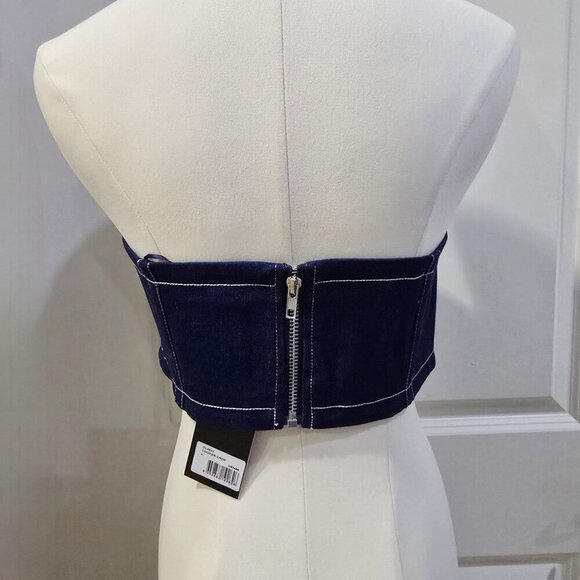 By.DYLN Denim Tube Top – Dark Blue Smocked Strapless Crop w/ Zipper | Deadstock - Picture 11 of 14